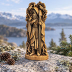 Hooded Odin Wooden Statue with Ravens, Norse Wanderer Figurine, Wotan Viking Sculpture, Pagan Altar Decor, Gungnir Gift