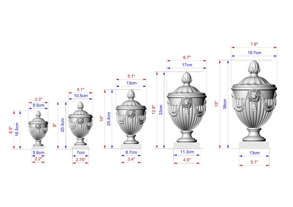 Classical Newel Post  Lion Head Finial – Decorative Post Topper in Vase Form , Urn-Shaped Lion Head Topper