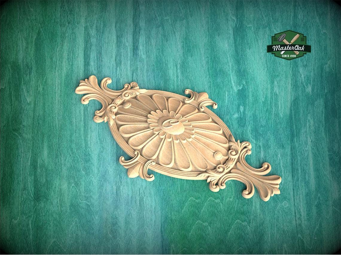Personalized Furniture oval rosette decor, Classic style floral rosette onlay, carved decoration of wood, wooden onlay, wall hanging