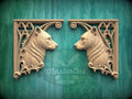 Carved Wood Bear Corner Onlays, Mirrored Pair with Gothic Scrollwork
