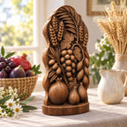 Seven Species Oak Wood Sculpture, Grapes Pomegranate and Fig Relief, Botanical Judaica Decor, Jewish Housewarming Gift