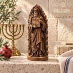 Moses Statue with Rocky Backdrop, Oak Wood Ten Commandments Sculpture, Biblical Prophet Figurine, Judaica Decor, Religious Gift