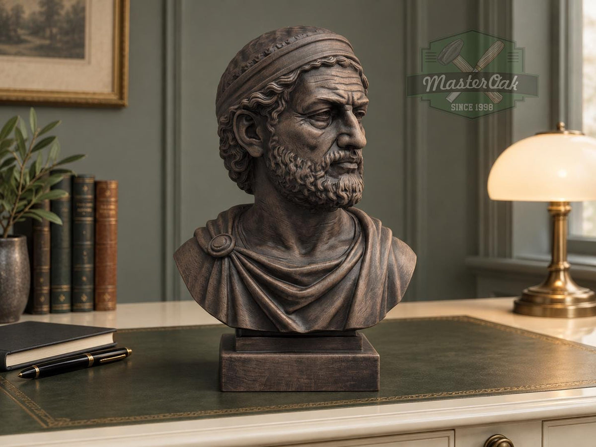 Hannibal Barca Bust, Hand-Finished Wood Sculpture | Ancient Military Decor