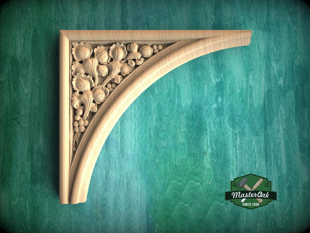 Victorian Gothic Arch Corner Onlays – Carved Wood Mirrored Floral Set of 2pcs