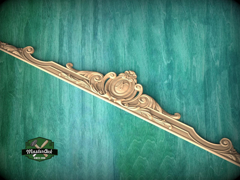 Personalized Horizontal wood applique with floral motif and monogram, 1 pc, Unpainted, carved decoration of wood, wooden onlay, Wall Decor
