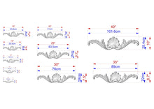 Load image into Gallery viewer, a series of decorative designs, each with its own size and scale, ranging from 16" to 101" in centimeters. The designs are depicted in a detailed manner, with measurements and scale indicators clearly visible.
