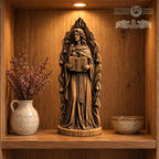 Brigid Goddess Statue with Book and Sacred Flame, Wooden Celtic Deity Figurine, Imbolc Altar Decor, Irish Pagan Gift
