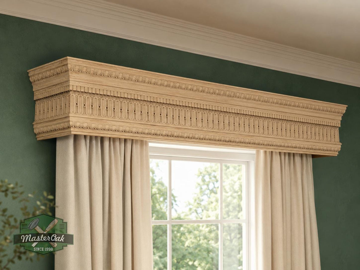 Carved Wooden Curtain Cornice, Classical Window Valance, Unfinished Solid Wood