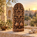 Star of David Oak Wood Sculpture with Olive Branches and Pomegranates, Judaica Home Decor, Jewish Wedding and Housewarming Gift
