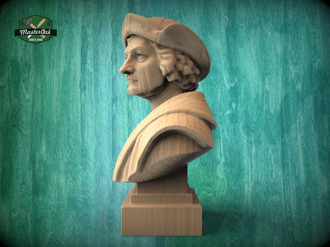 Christopher Columbus Bust, Hand-Finished Wood Sculpture | Age of Exploration Decor