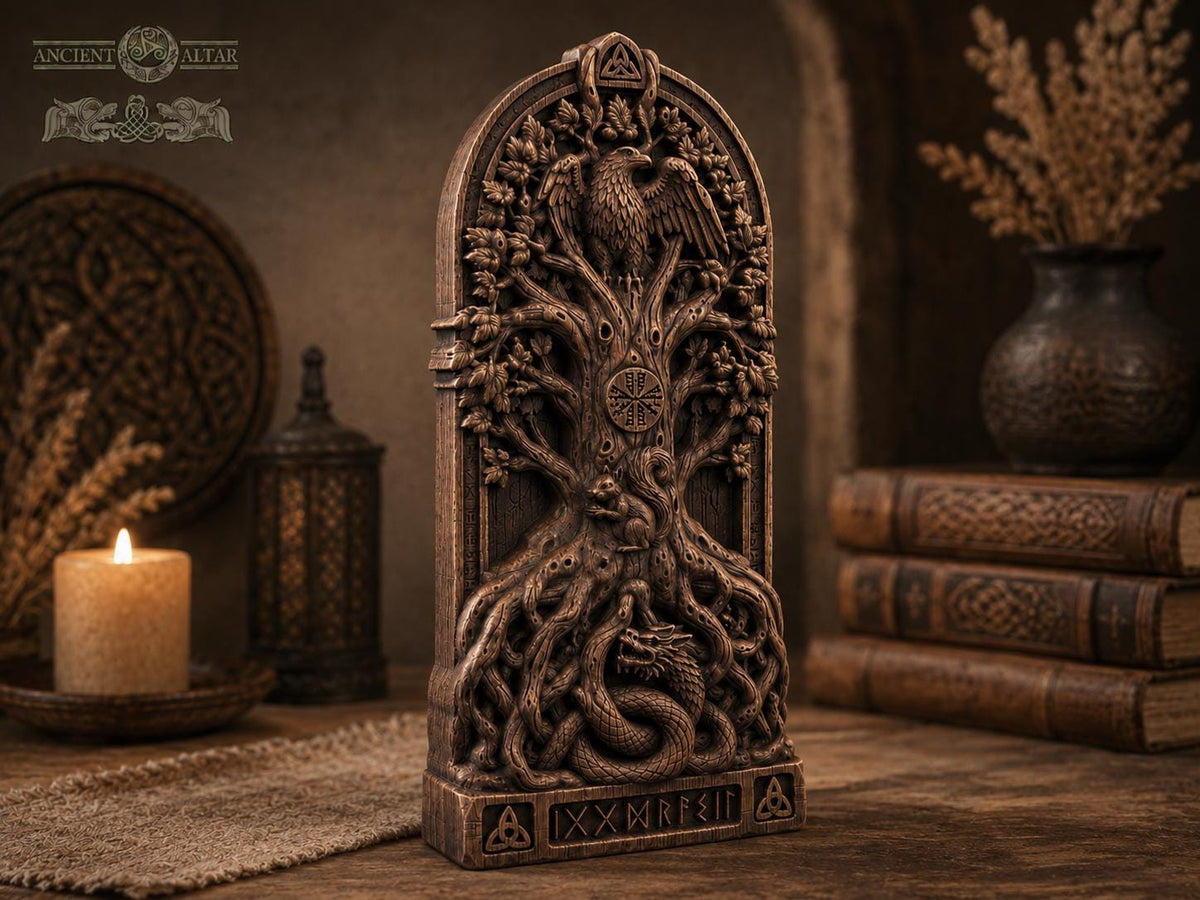 Yggdrasil Wooden Carving | Norse Tree of Life | Viking Altar & Home Decor