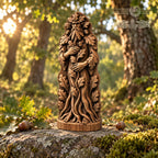 Green Man Tree Guardian Statue, Oak Wood Woodland Spirit, Leaf Crown and Root Sculpture, Pagan Altar Decor, Forest Lover Gift