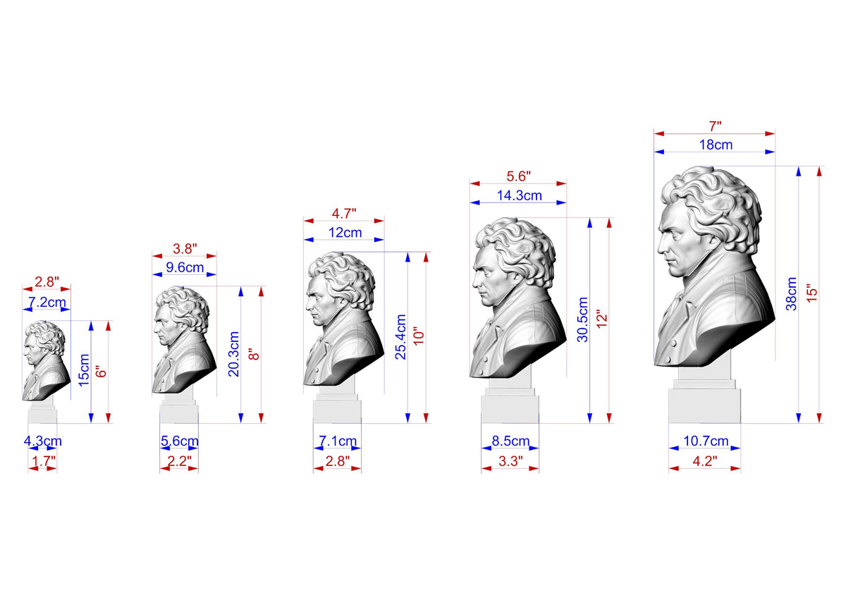 Beethoven Bust Statue | CNC-Carved Wood, Hand-Sanded & Toned | Piano Room Decor