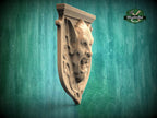 Gothic Grotesque Corbel – Vampire Gargoyle Mask on Heraldic Shield, Medieval Gothic Revival Decor, 1pc, Unpainted