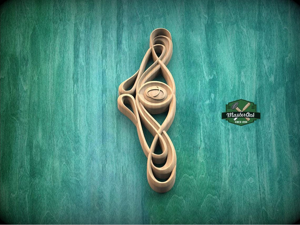 Personalized Art Nouveau Wood Applique with Symmetrical Scrolls & Oval Center