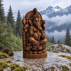 Lord Ganesh Wooden Figurine, Ganesha Elephant Deity Statue, Hindu Altar Sculpture, Indian Spiritual Decor, Yoga Lover Gift