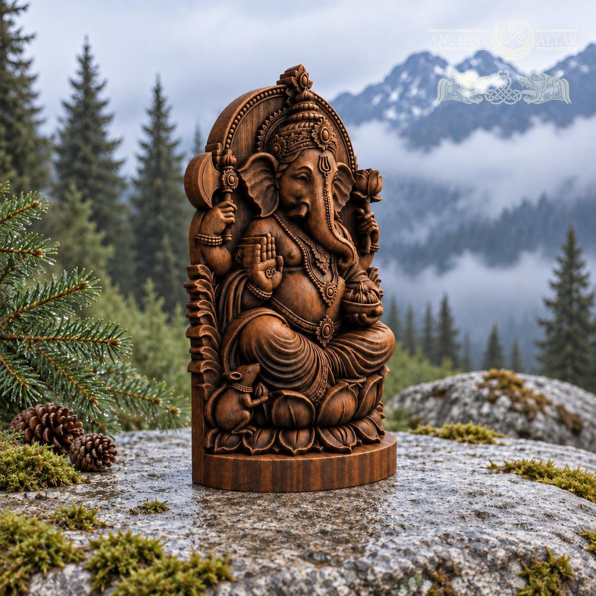 Lord Ganesh Wooden Figurine, Ganesha Elephant Deity Statue, Hindu Altar Sculpture, Indian Spiritual Decor, Yoga Lover Gift