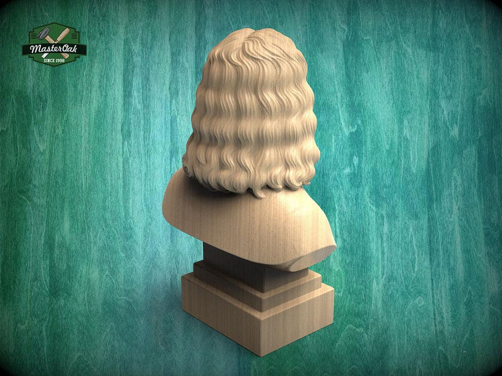 Isaac Newton Bust, Hand-Finished Wood Sculpture | Physics & Math Decor