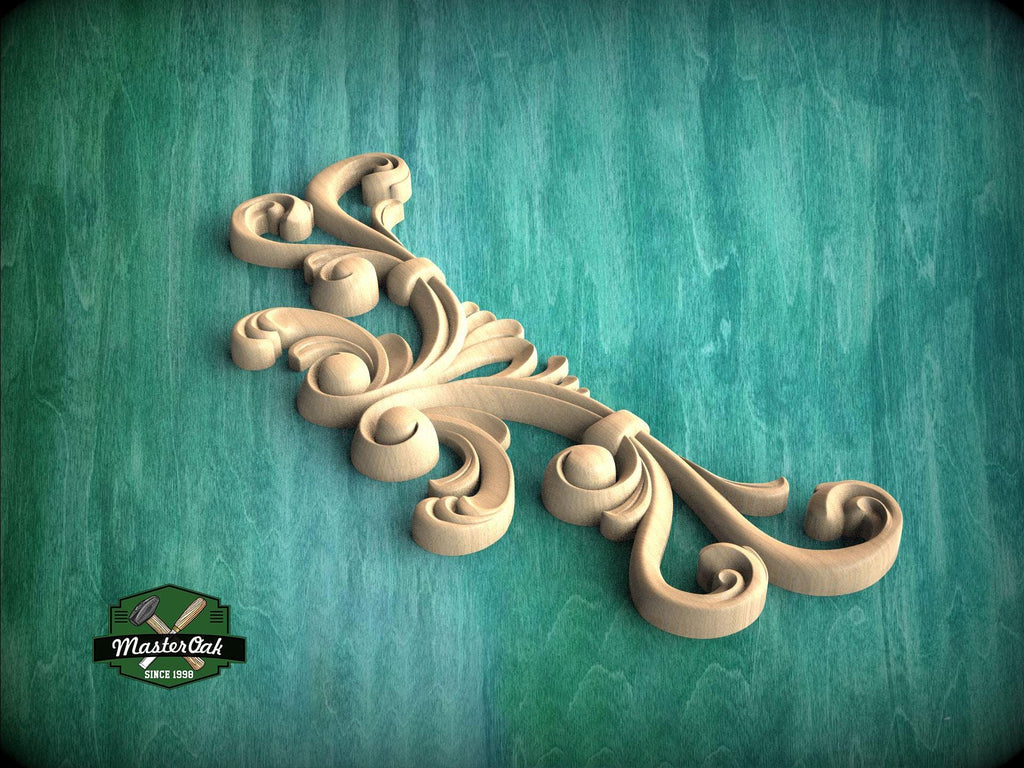 Grand Scroll Wood Applique – Ornamental Crest with Flowing Curves