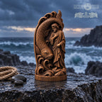 Jonah and the Great Fish Sculpture, Solid Oak Biblical Relief with Ocean Waves, Judaica Home Decor, Religious Gift