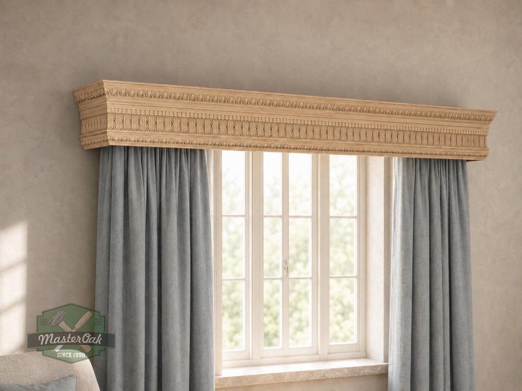 Carved Wooden Curtain Cornice, Classical Window Valance, Unfinished Solid Wood
