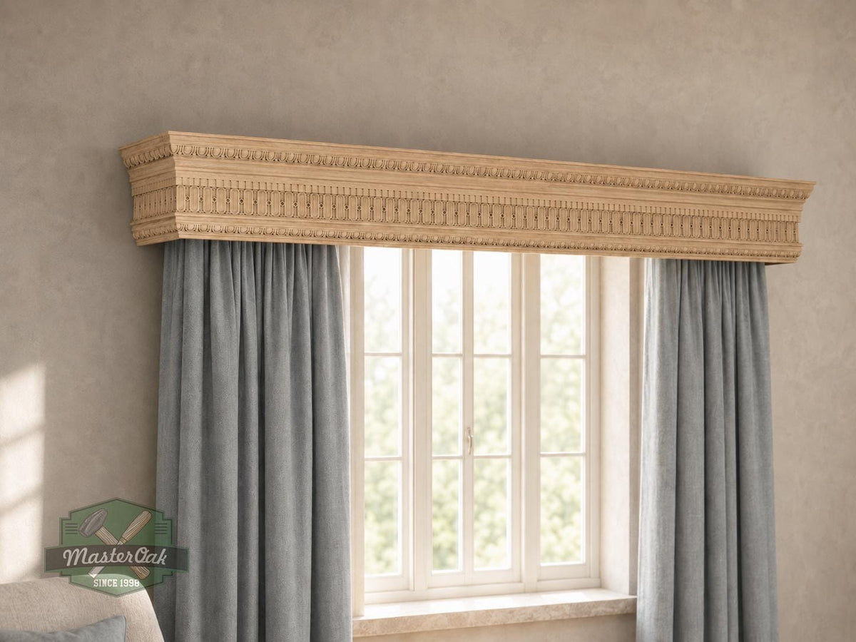 Carved Wooden Curtain Cornice, Classical Window Valance, Unfinished Solid Wood