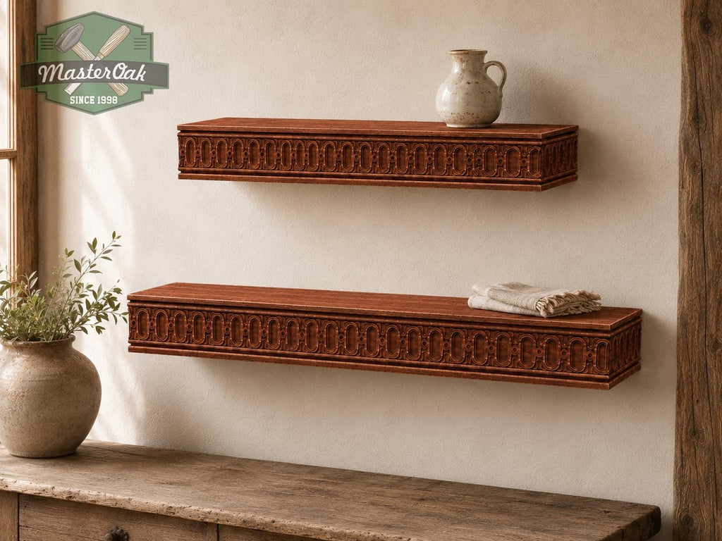 Carved Solid Oak Wall Shelf with Arched Pattern, Ornate Floating Shelf, Decorative Wood Display Shelf, Classical Home Decor