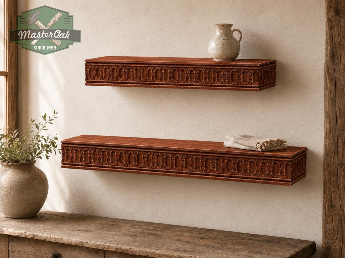 Carved Solid Oak Wall Shelf with Arched Pattern, Ornate Floating Shelf, Decorative Wood Display Shelf, Classical Home Decor
