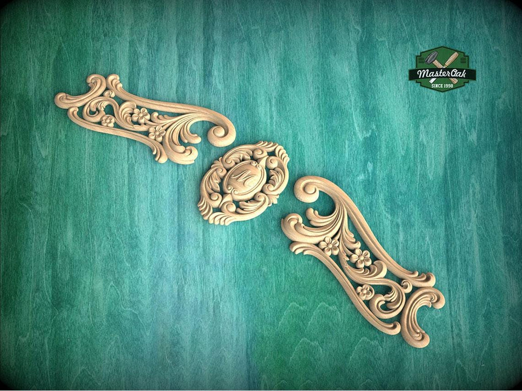 Personalized Rococo-Style Carved Wood Onlay for Elegant Furniture and Fireplace Decor, 1pc, Unpainted, Home Wall Embellishments