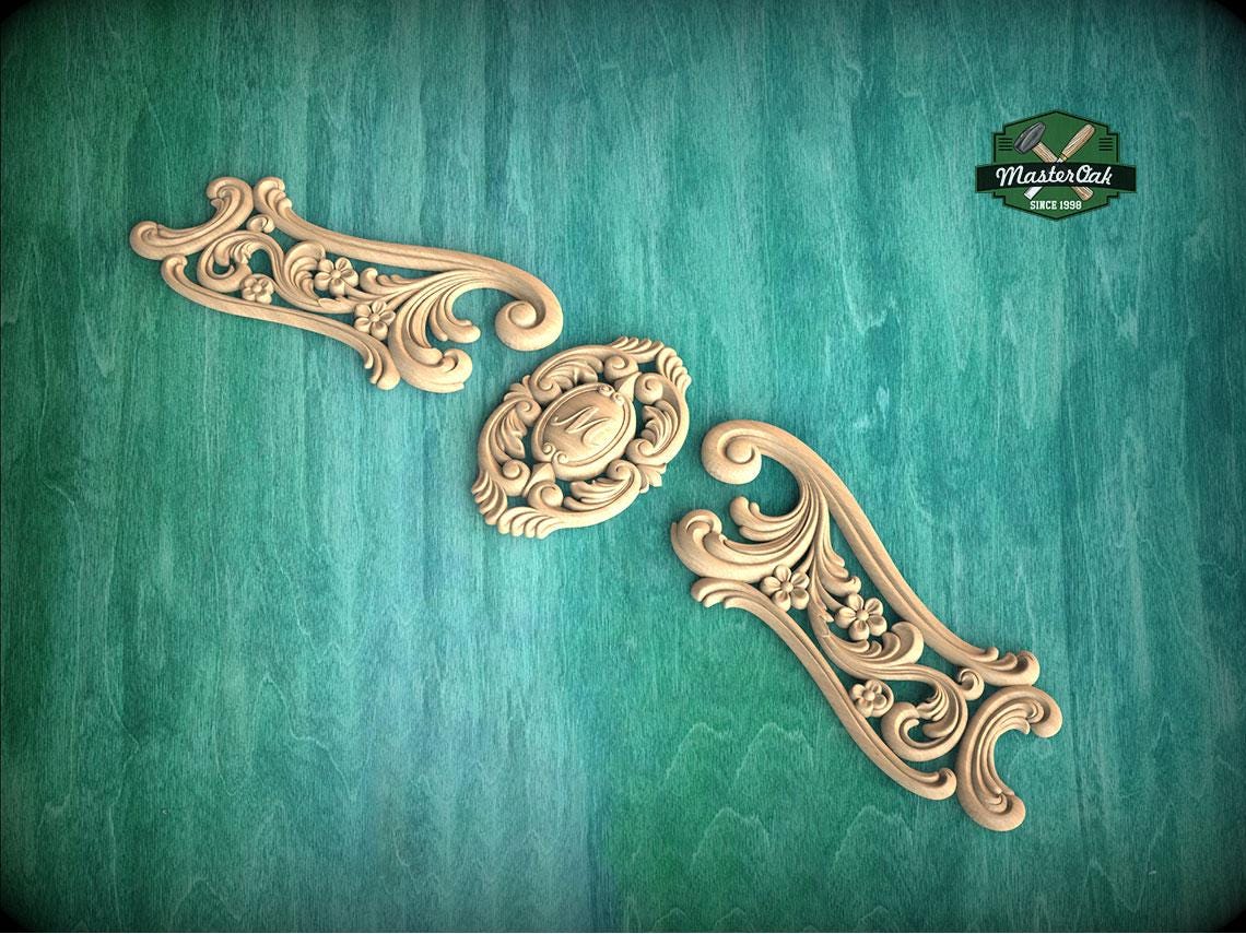 Personalized Rococo-Style Carved Wood Onlay for Elegant Furniture and Fireplace Decor, 1pc, Unpainted, Home Wall Embellishments