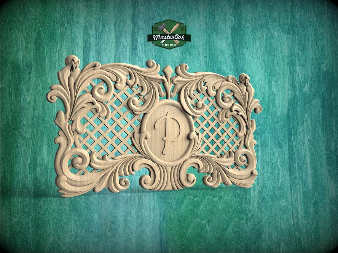 Personalized Carved Wooden Lattice Panel, Classical Design Element, Carved Wood Onlay, 1pc, Unpainted, Furniture Carving, Wood Onlay