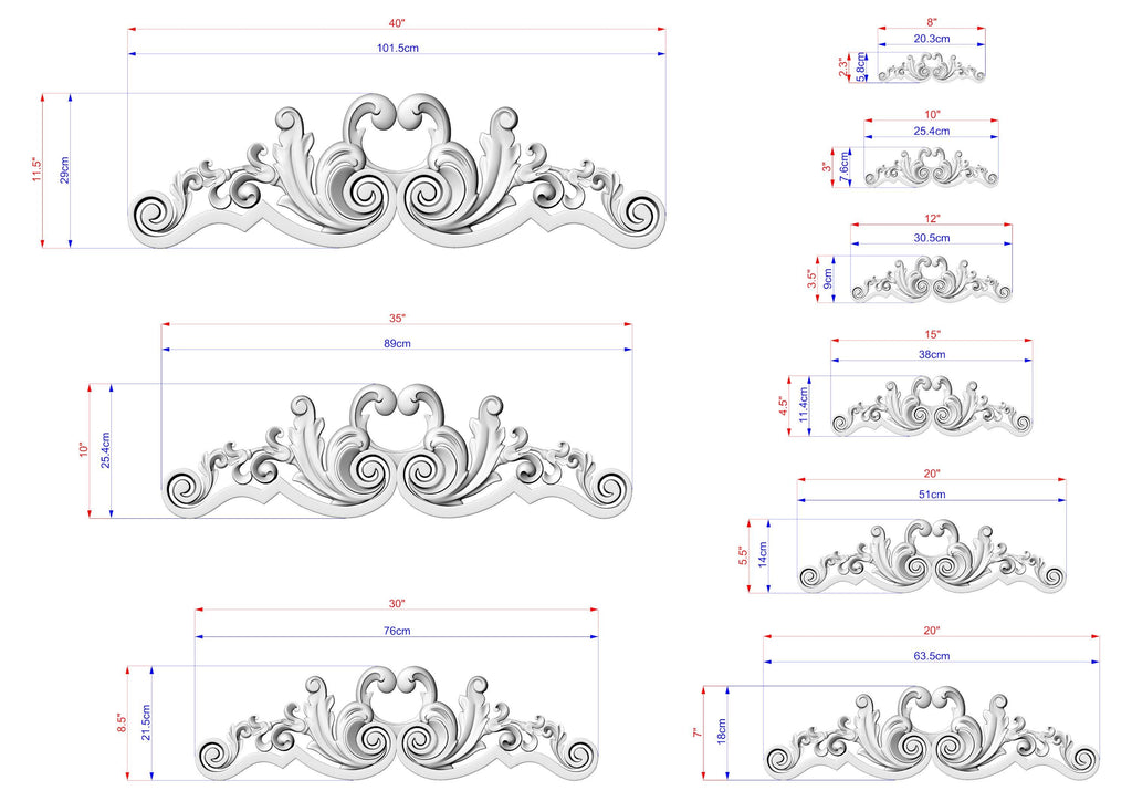 Symmetrical Baroque Applique – Wooden Crest with Scroll and Leaf Motifs