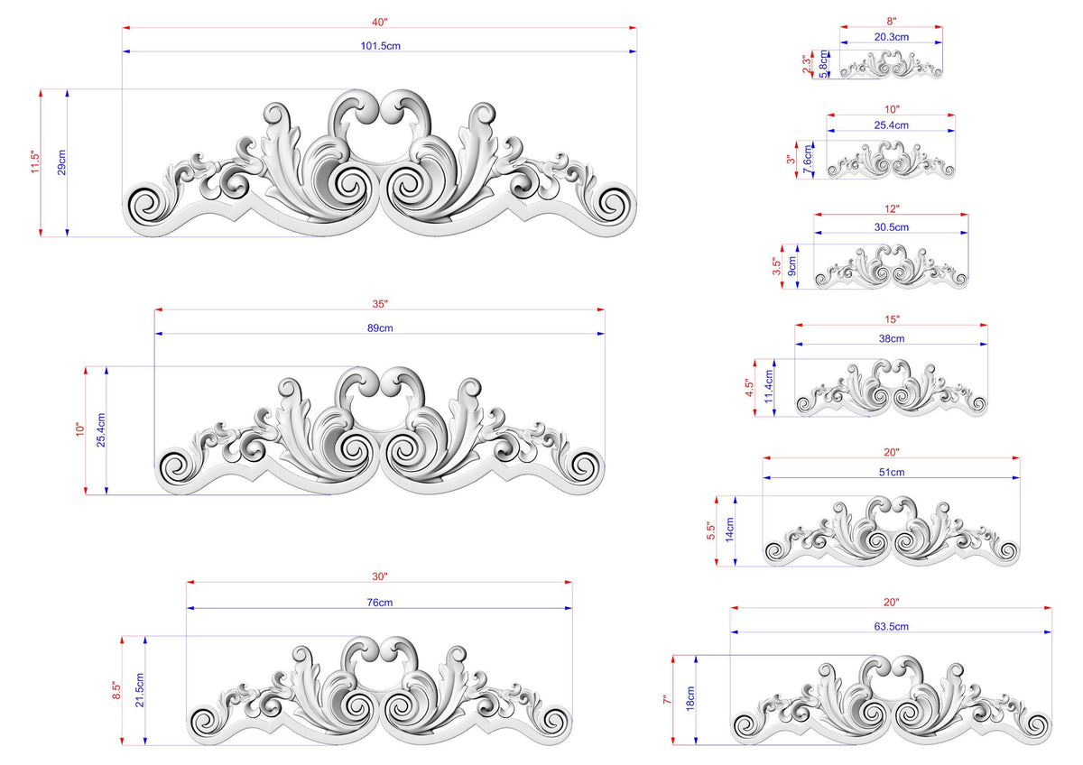 Symmetrical Baroque Applique – Wooden Crest with Scroll and Leaf Motifs