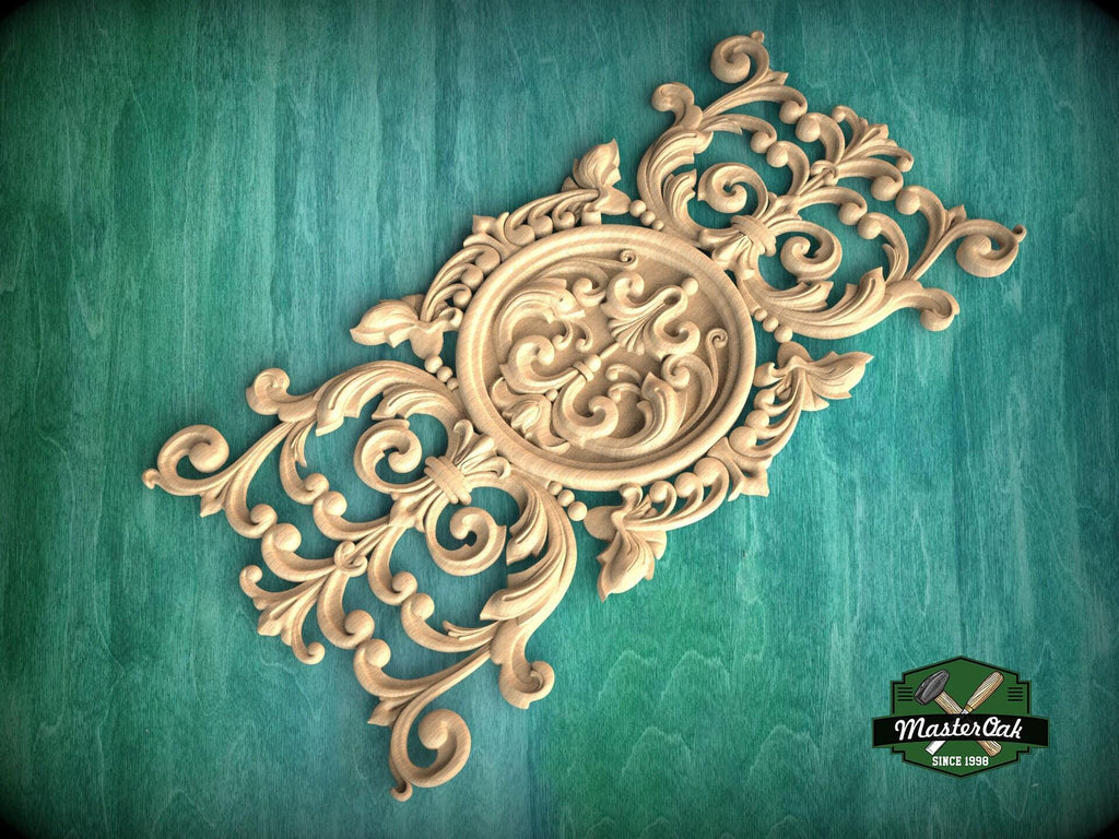 Vertical Filigree Carved Wood Onlay – Intricate Furniture Applique, 1pc, Unpainted, Home Wall Embellishments, Furniture Carving, Wood Onlays