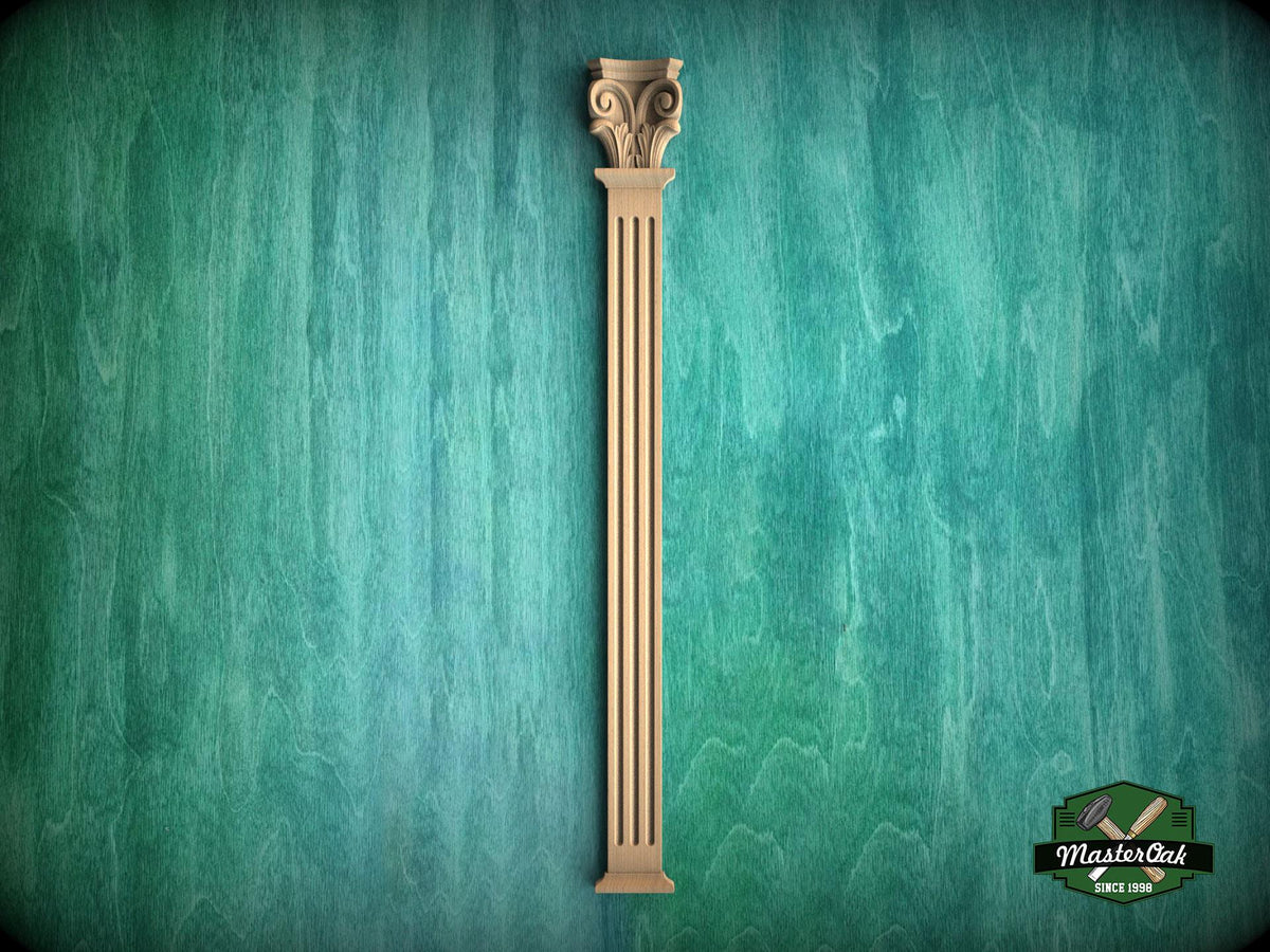 Elegant Wooden Single Corinthian Pilaster , wood pilaster, 1pc, Unpainted, Carved Wood Trim Post Pillars, Flat Back Columns