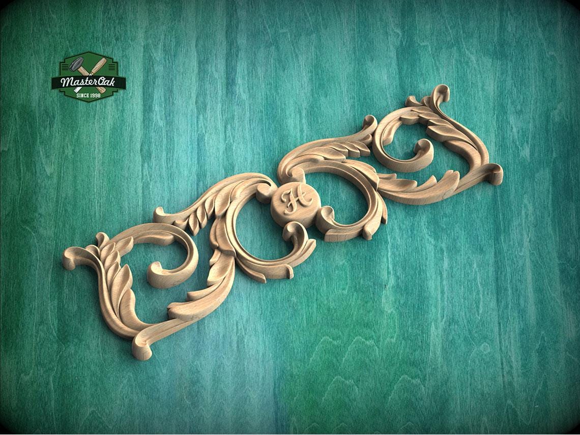 Personalized Unpainted Wood Carved Applique Onlay, 1pc, Home Wall Embellishments, Furniture Carving, Wood Onlay