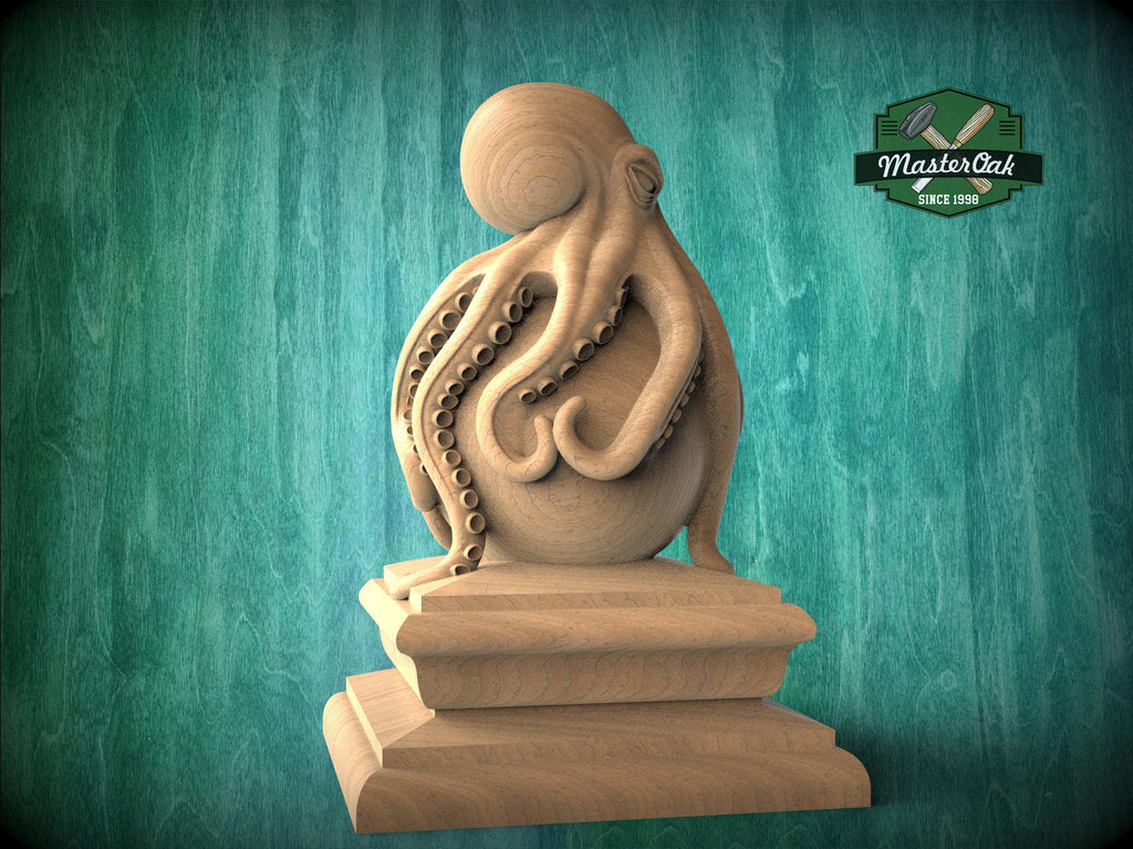 Octopus Finial: Coastal Home Decor (woodcarved Art)