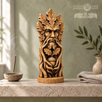 Green Man Acorn Keeper, Oak Wood Tree Spirit Statue, Leaf Face and Twisted Roots Sculpture, Woodland Decor, Pagan Altar Gift