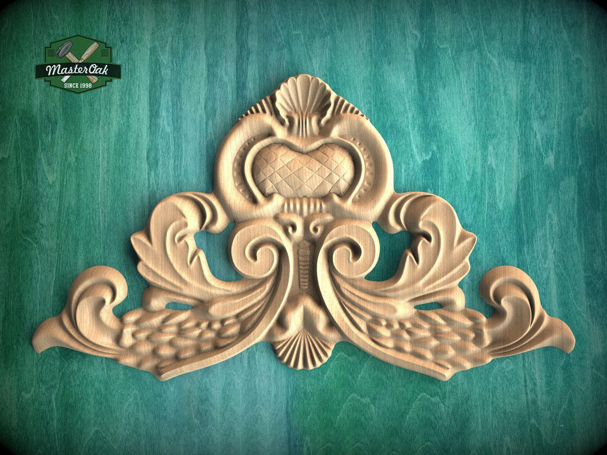 Carved Onlay with Sea Motifs – Classic Decor Element, 1 pc, Unpainted, Home Wall Embellishments, wooden trims, wood wall art decor