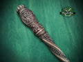 Carved Wood Cane with Archangel Michael – Christian Walking Staff Decor, Painted, religion stick