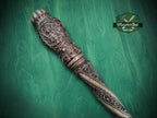 Carved Wood Cane with Archangel Michael – Christian Walking Staff Decor, Painted, religion stick
