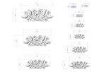 a series of floral designs, each with its own set of measurements and dimensions. The designs are depicted in a 3D style, showcasing the intricate details and craftsmanship of the floral elements. The image is a collection of various sizes and shapes, each representing a different stage or perspective of the design process.