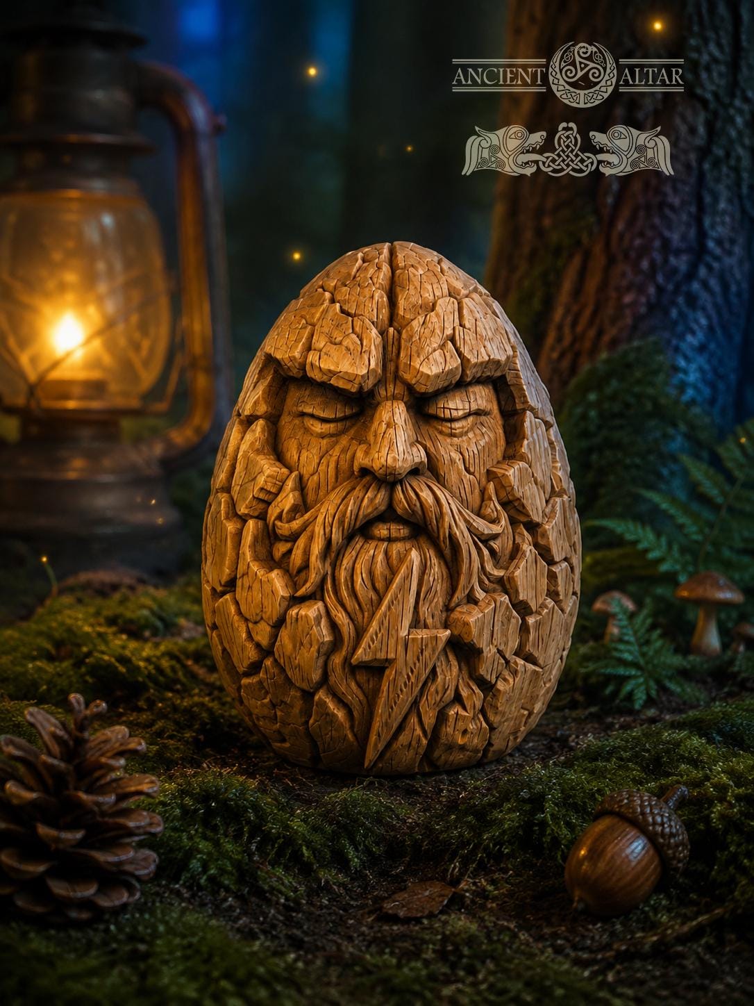 Thunder Heart Wooden Figurine, Oak Norse God Statue, Viking Thunder Guardian, Small Pagan Altar Decor