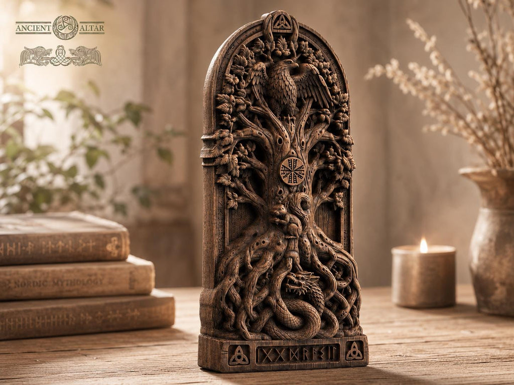 Yggdrasil Wooden Carving | Norse Tree of Life | Viking Altar & Home Decor