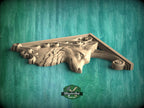 Carved Wood Fox Corner Onlays, Mirrored Pair with Gothic Scrollwork
