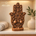 Hamsa Hand with Star of David, Solid Oak Sculpture with Pomegranates, Jewish Home Decor, Judaica Wedding and Housewarming Gift