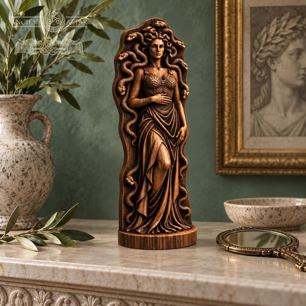Medusa Gorgon Statue with Snakes, Wooden Greek Mythology Figurine, Serpent Woman Sculpture, Gothic Altar Decor, Fantasy Gift