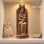 Isis and Horus Figurine, Egyptian Mother and Child Statue, Oak Wood Altar Decor, Seated Goddess Sculpture, Kemetic Gift