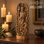 Neptune Wooden Statue, Roman Sea God Figurine, Poseidon Sculpture with Trident, Pagan Altar Decor, Ancient Mythology Gift