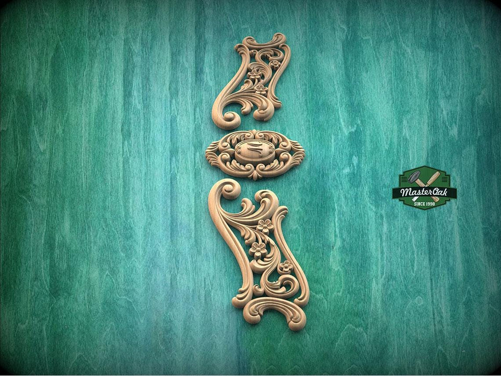 Personalized Rococo-Style Carved Wood Onlay for Elegant Furniture and Fireplace Decor, 1pc, Unpainted, Home Wall Embellishments
